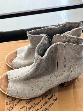 Toms Light Gray Suede Open-Toe Ankle Booties